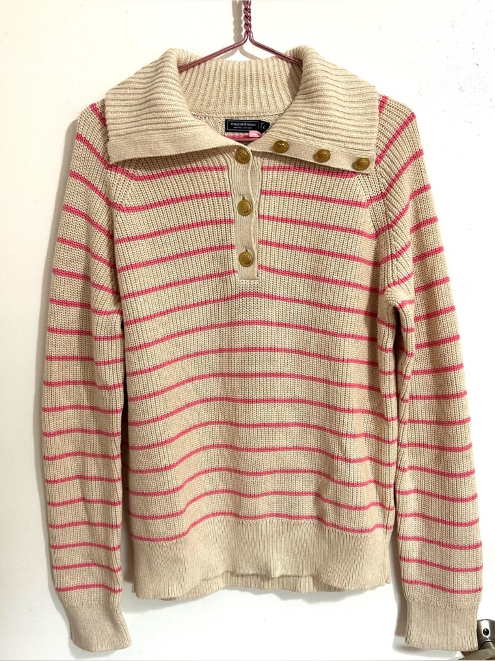 NWT Women’s Vineyard Vines Light Pink Striped Button Sweater